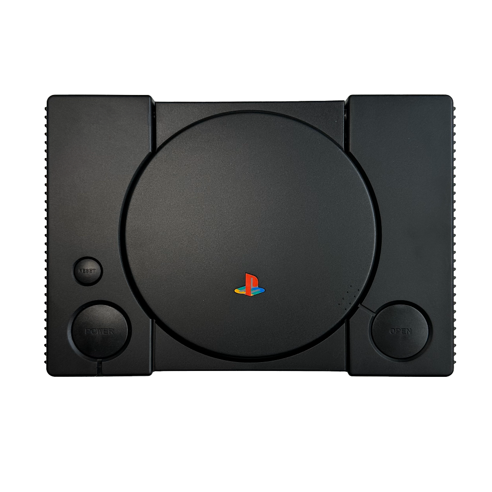 Top of custom black Sony PlayStation console
