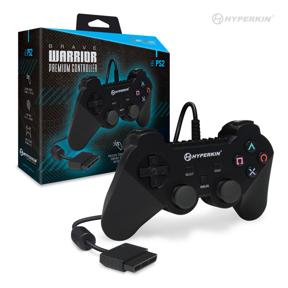 Brave Warrior Premium Wired Controller (Black) for PS2 and PS1 - Hyperkin - Controller