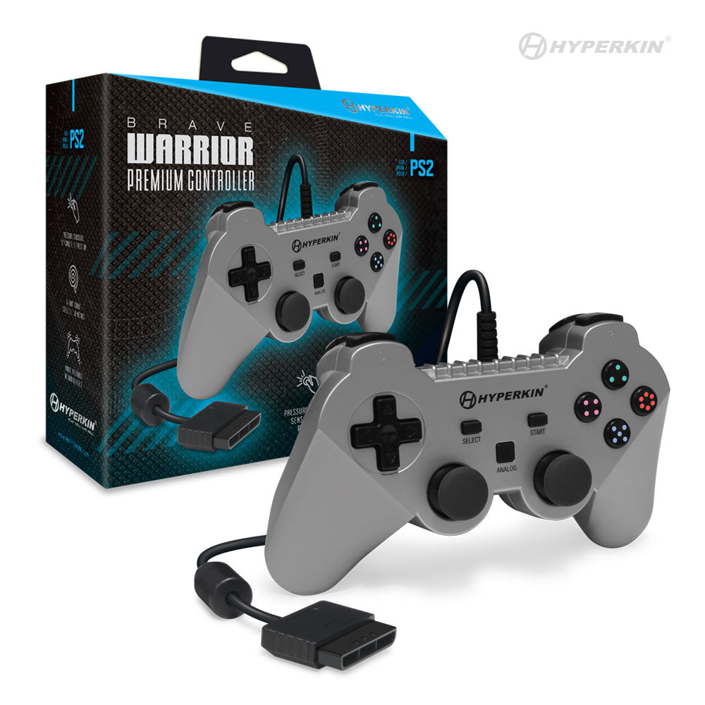 Brave Warrior Premium Wired Controller (Silver) for PS2 and PS1 - Hyperkin - Controller