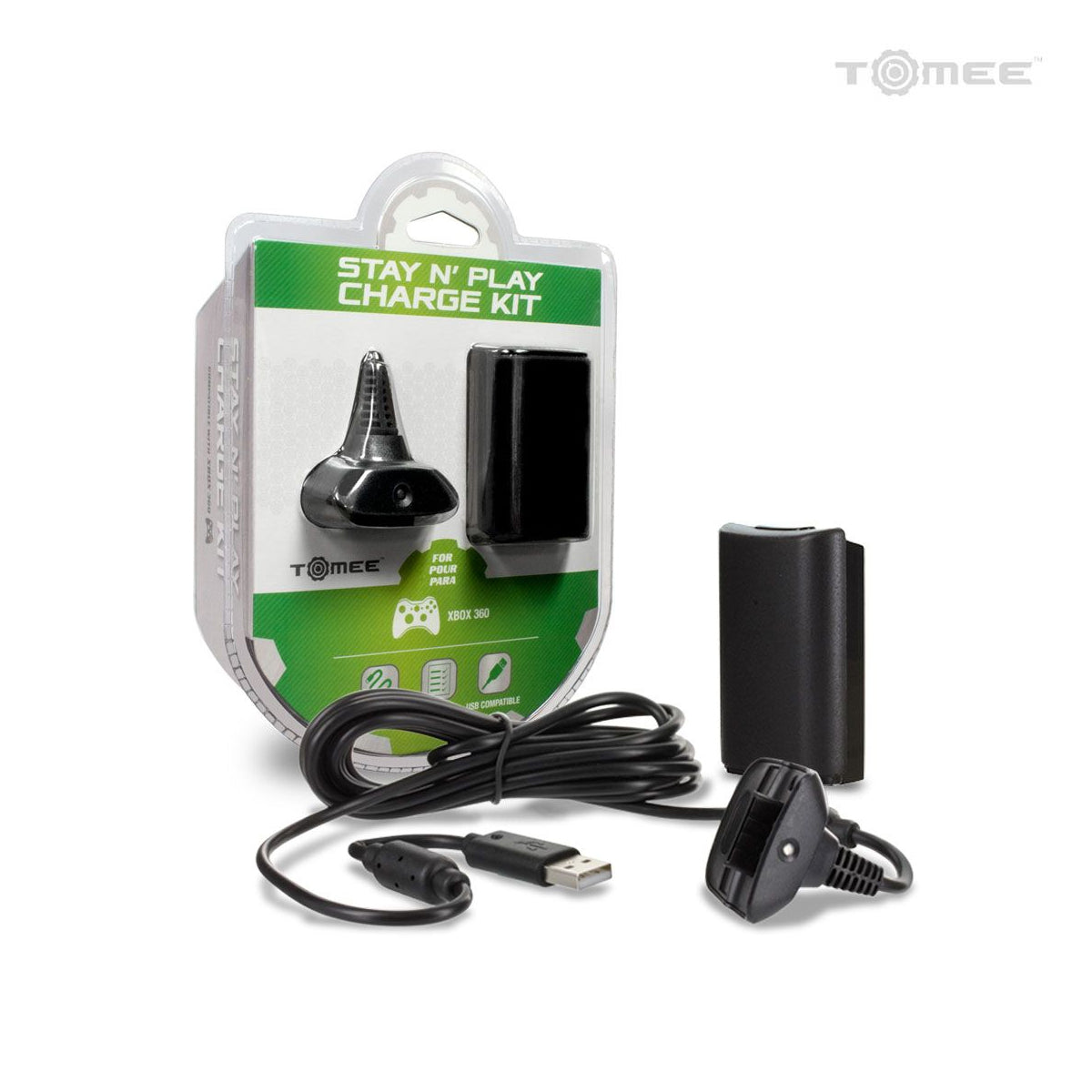 Stay N Play Controller Charge Kit for Xbox 360 (Black) - Tomee - Battery