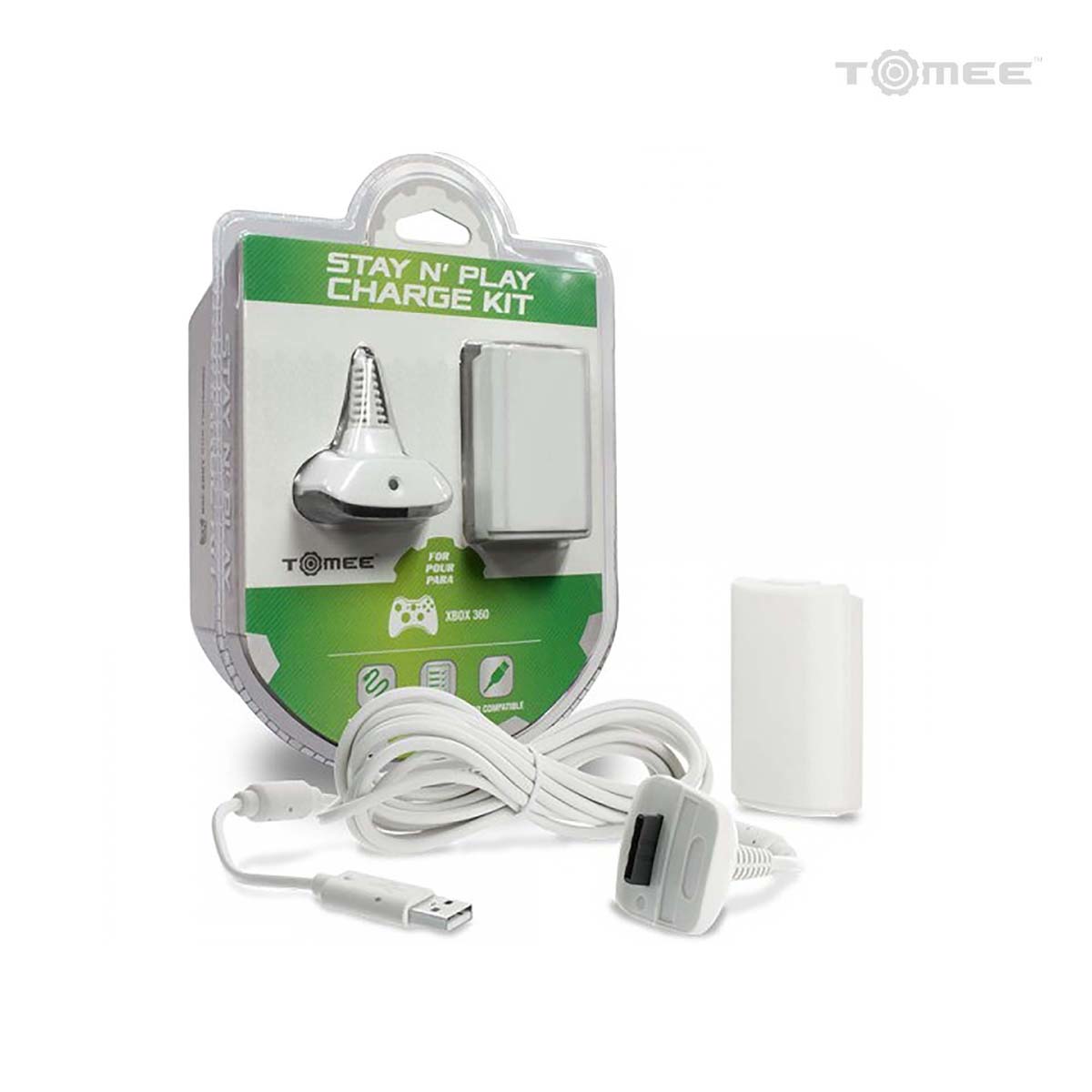 Stay N Play Controller Charge Kit for Xbox 360 (White) - Tomee - Battery