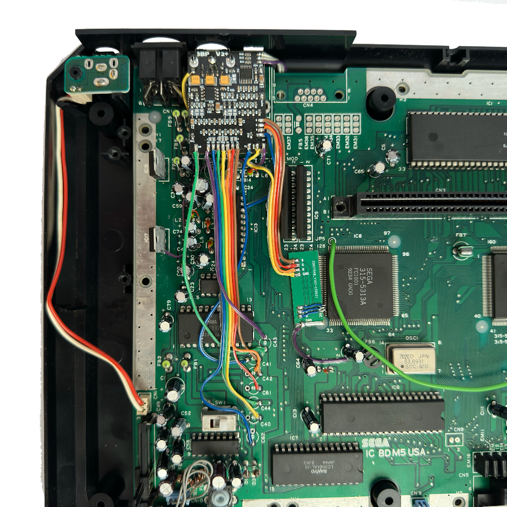 Closeup of SEGA Genesis Model 1 with Triple Bypass RGB ugprade