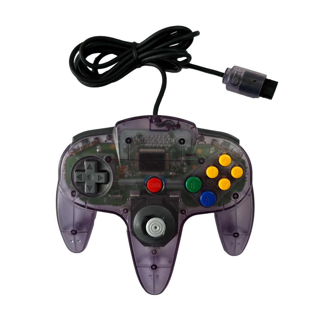 Front of atomic transparent purple controller for the Nintendo 64