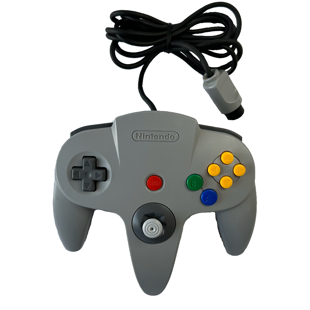 Front of gray controller for the Nintendo 64