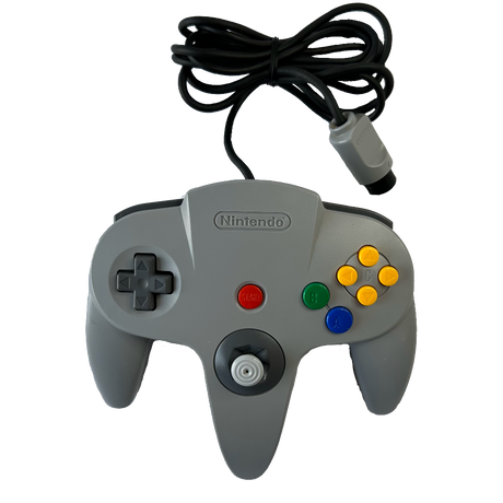 Front of gray controller for the Nintendo 64