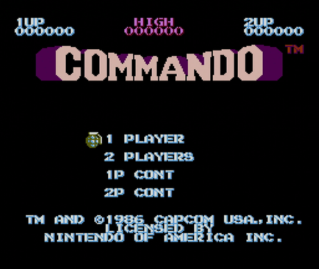 Title screen for Commando for the NES
