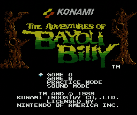 Title screen for The Adventures of Bayou Billy for the NES