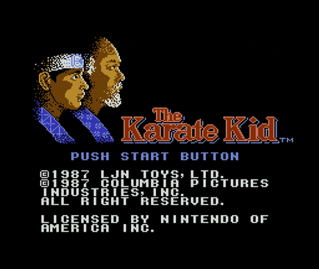 Title screen for The Karate Kid for the NES
