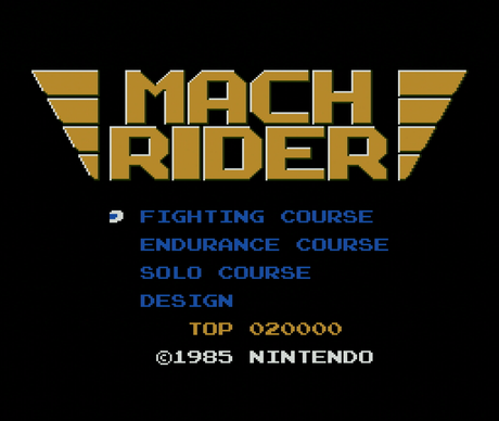 Title screen for Mach Rider for the NES