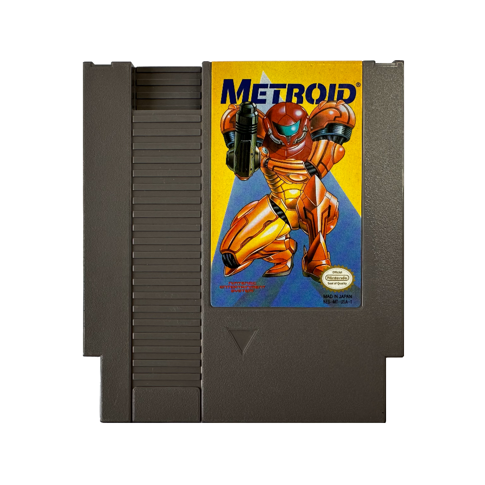 Yellow Classic Series version of Metroid cartridge for NES