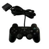 Front of black PlayStation 2 DualShock controller