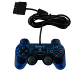 Front of Transparent blue PlayStation 2 DualShock controller