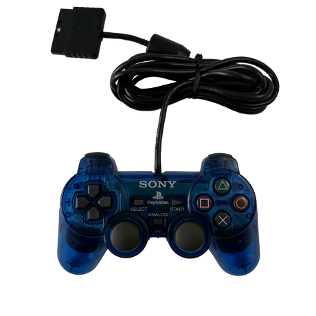 Front of Transparent blue PlayStation 2 DualShock controller