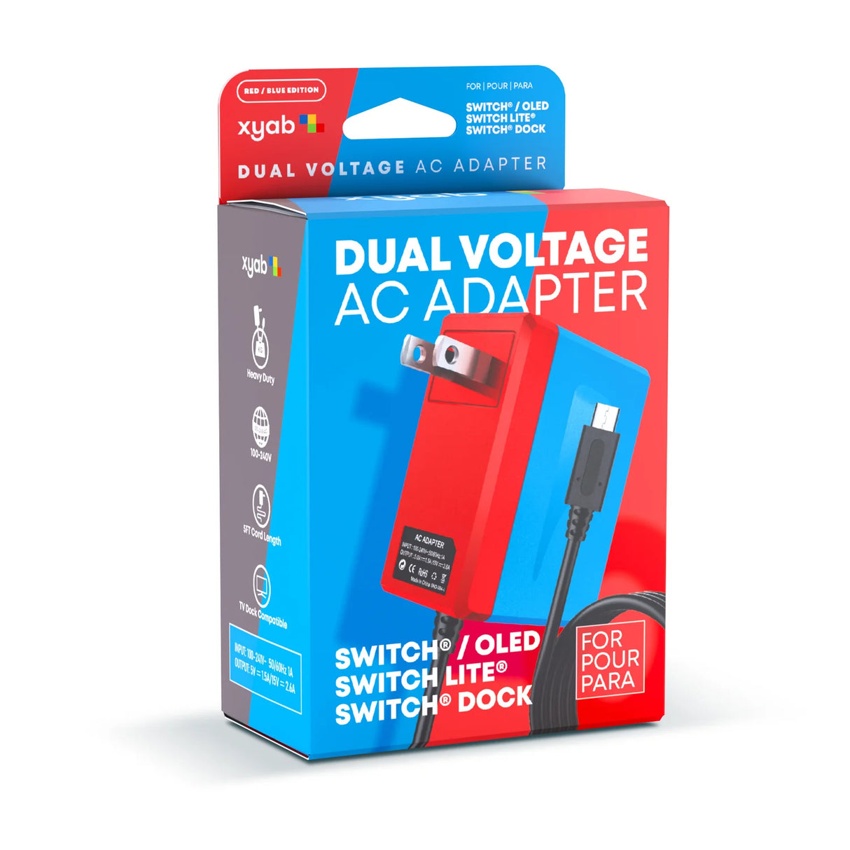 Dual Voltage AC Adapter for Nintendo Switch Consoles - Red/Blue