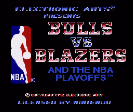 Title screen for Bulls vs Blazers and the NBA Playoffs for the SNES