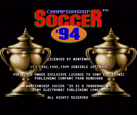 Title screen for Championship Soccer '94 for the SNES