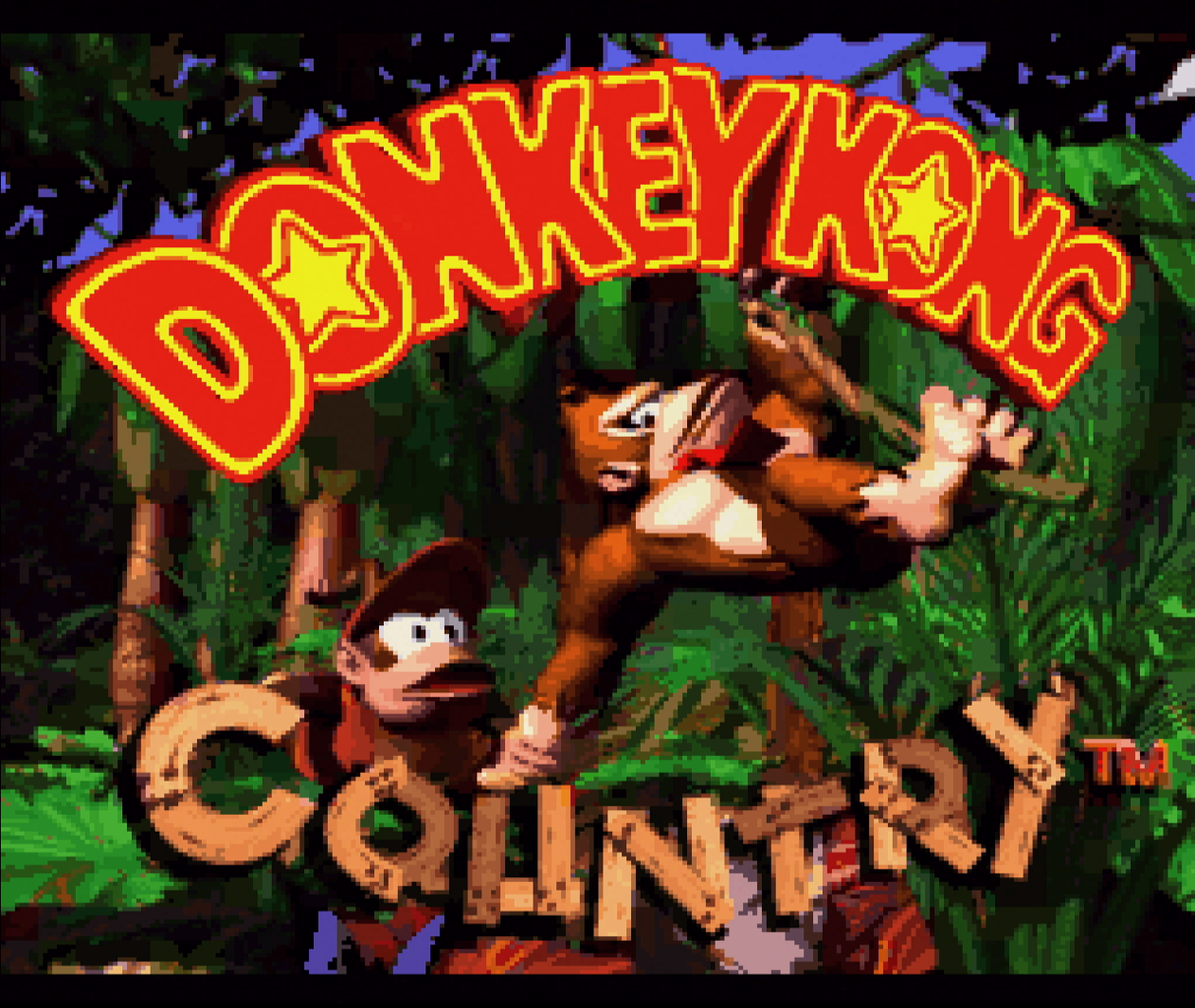 Title screen for Donkey Kong Country for the SNES