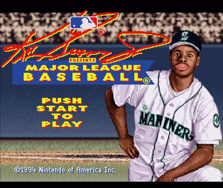 Title screen of Ken Griffey Jr. Presents Major League Baseball for the SNES